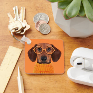 Cutest Baby Animals   Dachshund Orange Sweater Keychain