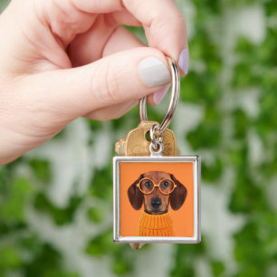Cutest Baby Animals   Dachshund Orange Sweater Keychain