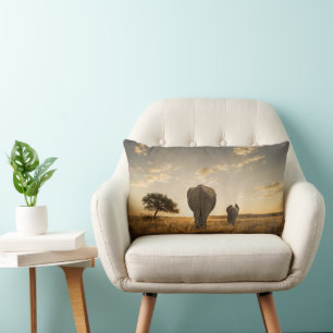 Cutest Baby Animals Elephant Calf & Mother Lumbar Pillow