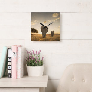 Cutest Baby Animals   Elephant Calf & Mother Square Wall Clock