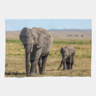 Cutest Baby Animals Elephant Mother & Baby Kitchen Towel