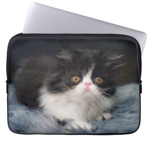 Cutest Baby Animals Fluffy B&W Kitten Laptop Sleeve