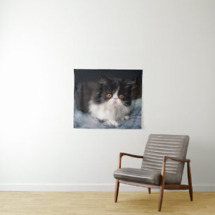 Cutest Baby Animals   Fluffy B&W Kitten Tapestry