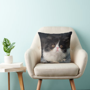 Cutest Baby Animals   Fluffy B&W Kitten Throw Pillow