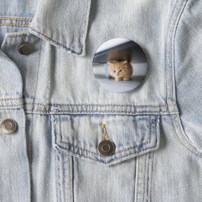 Cutest Baby Animals | Fluffy Orange Kitten 2 Inch Round Button (In Situ)