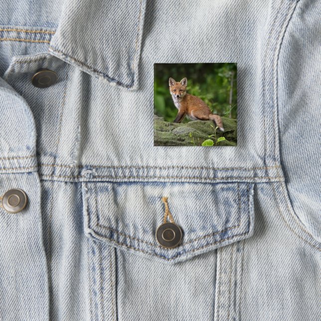 Cutest Baby Animals | Foxy Smile 2 Inch Square Button (In Situ)