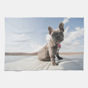 Cutest Baby Animals French Bulldog Boating Kitchen Towel