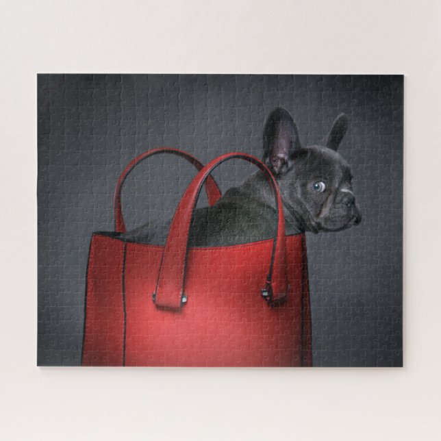 Cutest Baby Animals | French Bulldog Red Hand Bag Jigsaw Puzzle (Horizontal)