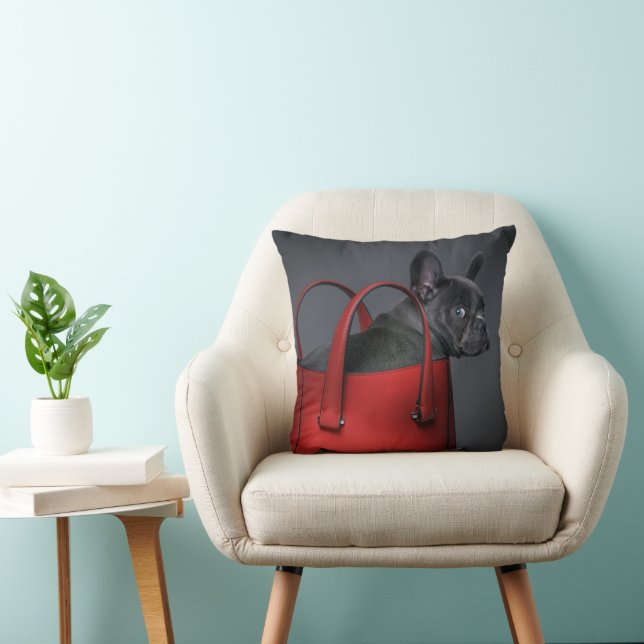 Cutest Baby Animals | French Bulldog Red Hand Bag Throw Pillow (Chair)
