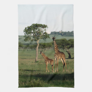 Cutest Baby Animals   Giraffe Calf & Mama Kitchen Towel