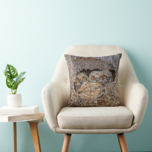Cutest Baby Animals   Great Horned Chicks Throw Pillow