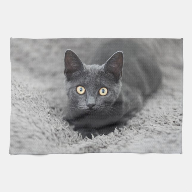 Cutest Baby Animals | Grey Cat Kitchen Towel (Horizontal)