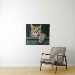 Cutest Baby Animals   Grey Tabby Cat Face Tapestry