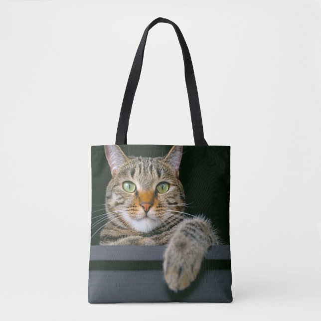 Cutest Baby Animals | Grey Tabby Cat Face Tote Bag (Front)