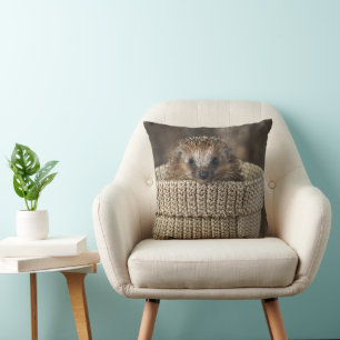 Cutest Baby Animals Hedgehog in a Basket Throw Pillow