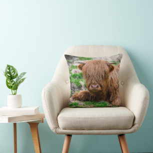 Cutest Baby Animals   Highland Cow Calf Throw Pillow