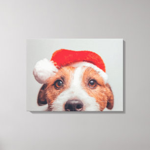 Cutest Baby Animals   Jack Russell Dog Santa Claus Canvas Print