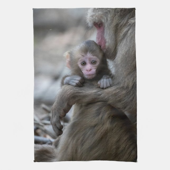 Cutest Baby Animals | Japanese Monkey & Baby Kitchen Towel (Vertical)