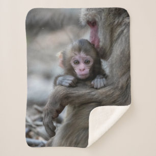 Cutest Baby Animals Japanese Monkey & Baby Sherpa Blanket