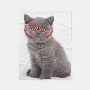 Cutest Baby Animals   Kitten Heart Glasses Fleece Blanket