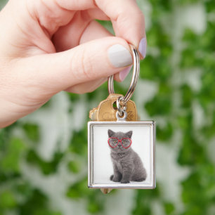 Cutest Baby Animals Kitten Heart Glasses Keychain