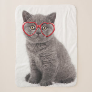 Cutest Baby Animals Kitten Heart Glasses Sherpa Blanket