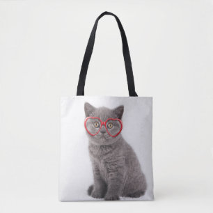 Cutest Baby Animals Kitten Heart Glasses Tote Bag