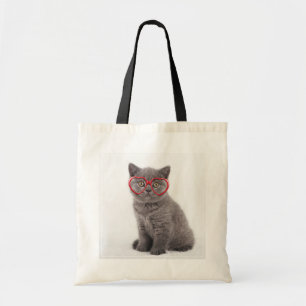 Cutest Baby Animals Kitten Heart Glasses Tote Bag