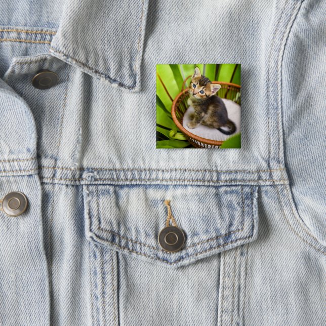 Cutest Baby Animals | Kitten in Basket 2 Inch Square Button (In Situ)