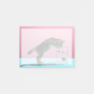 Cutest Baby Animals Kitten Looking at Fish Bowl Post-it Notes