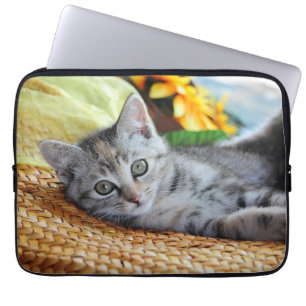 Cutest Baby Animals Kitten Lounging Laptop Sleeve