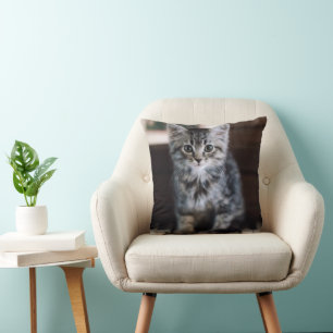 Cutest Baby Animals Kitten on Piano Keys Throw Pillow