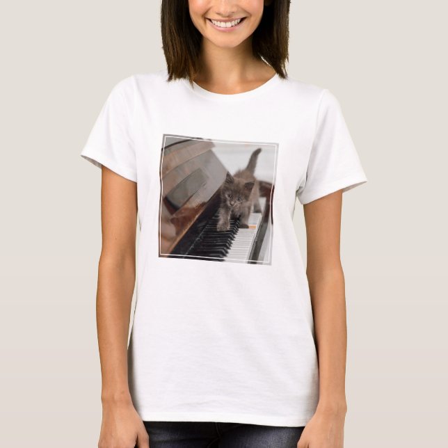 Cutest Baby Animals | Kitten on Piano T-Shirt (Front)