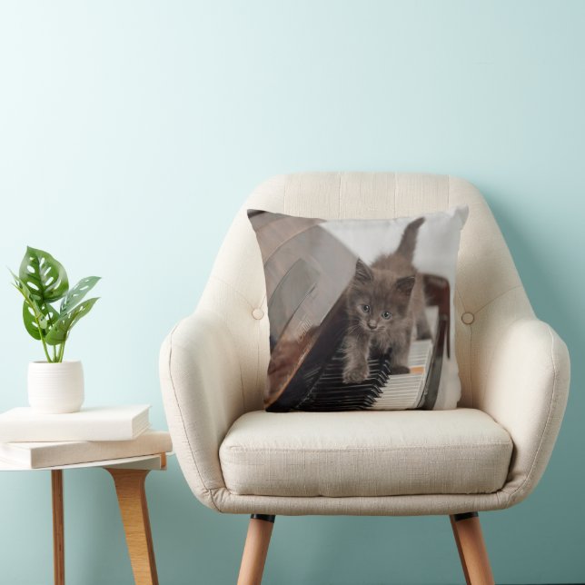 Cutest Baby Animals | Kitten on Piano Throw Pillow (Chair)