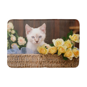 Cutest Baby Animals   Kitten & Yellow Roses Bath Mat