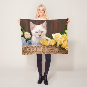 Cutest Baby Animals   Kitten & Yellow Roses Fleece Blanket