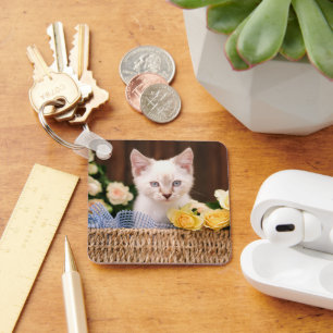 Cutest Baby Animals   Kitten & Yellow Roses Keychain
