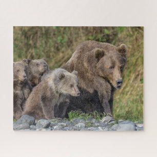 Cutest Baby Animals Kodiak Mama Bear & Cubs Jigsaw Puzzle