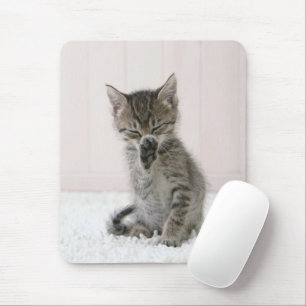 Cutest Baby Animals Licking Tabby Kitten Mouse Pad