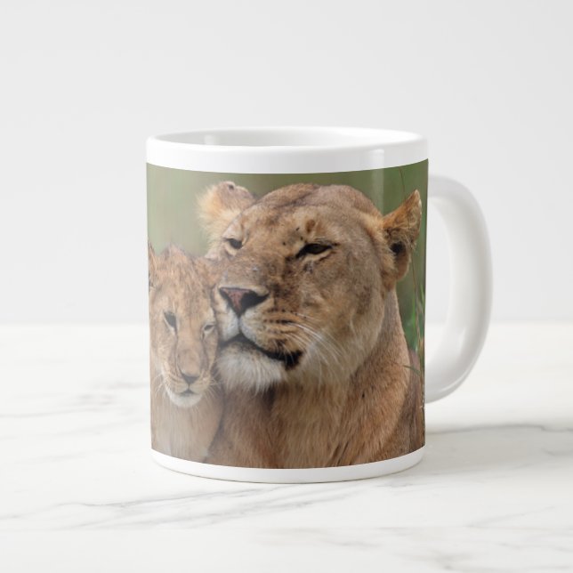 Cutest Baby Animals | Lion Cub & Mother Large Coffee Mug (Front Right)