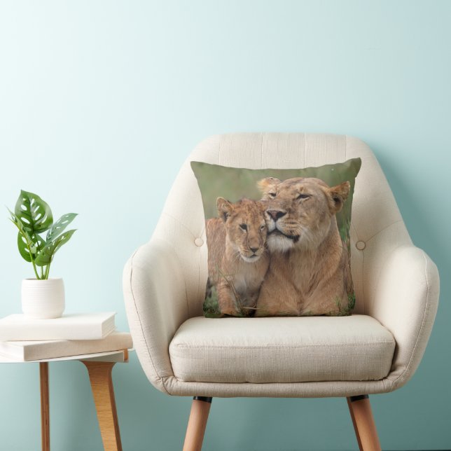 Cutest Baby Animals | Lion Cub & Mother Throw Pillow (Chair)