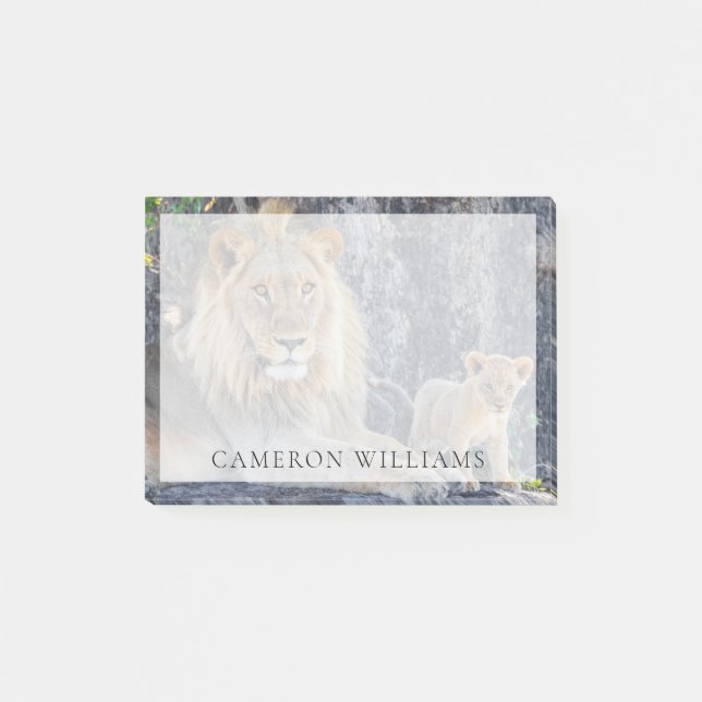 Cutest Baby Animals | Lion Dad & Cub Post-it Notes (Front)
