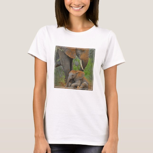 Cutest Baby Animals | Mama Elephant & Baby T-Shirt (Front)
