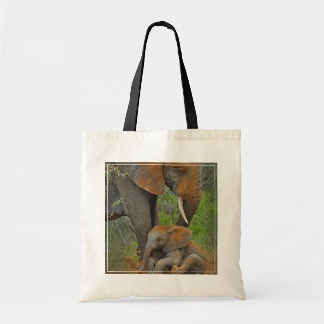 Cutest Baby Animals | Mama Elephant & Baby Tote Bag (Front)