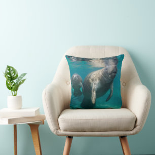 Cutest Baby Animals   Manatee & Baby Throw Pillow
