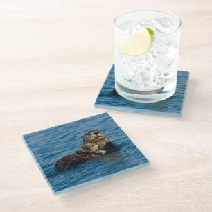 Cutest Baby Animals Mother & Baby Sea Otter Glass Coaster