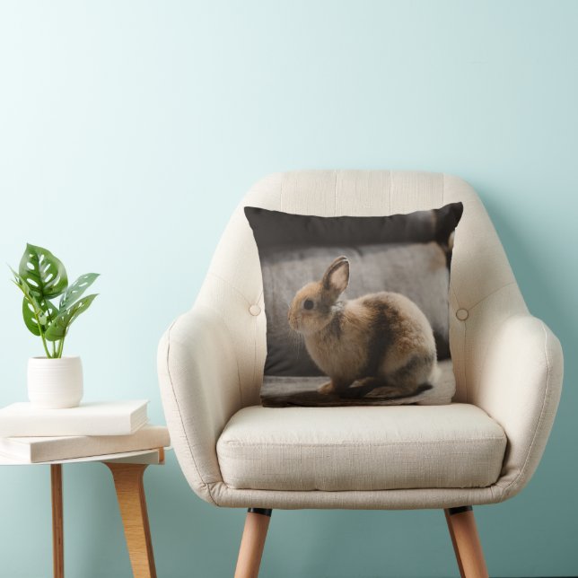 Cutest Baby Animals | Netherland Dwarf Rabbit Throw Pillow (Chair)