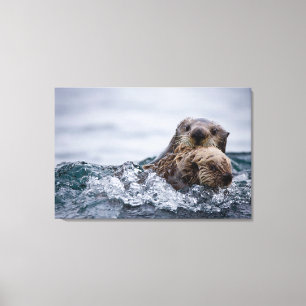Cutest Baby Animals Otter Baby & Mother Canvas Print