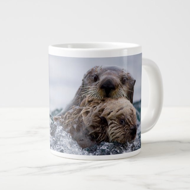 Cutest Baby Animals | Otter Baby & Mother Large Coffee Mug (Front Right)