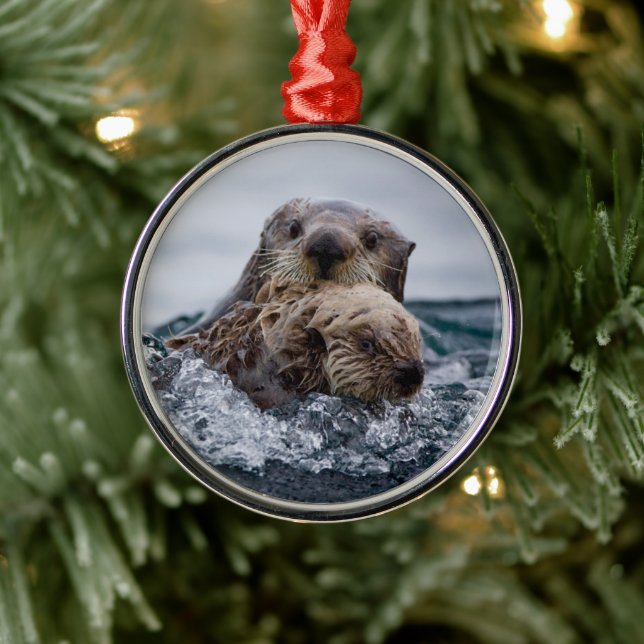 Cutest Baby Animals | Otter Baby & Mother Metal Ornament (Tree)